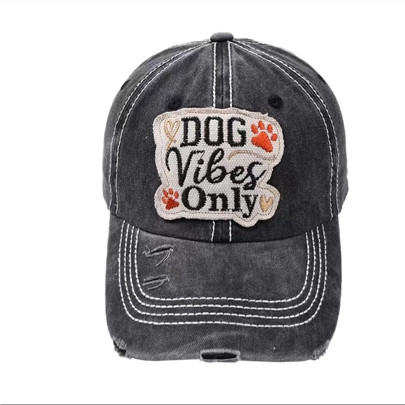 Boho gray vintage washed “Dog Vibes only” baseball cap - Picture 2 of 6
